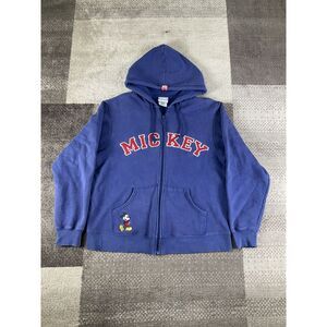 Disney‎ Store Mickey Mouse Embroidered Logo Full Zip Hoodie Adult S Blue